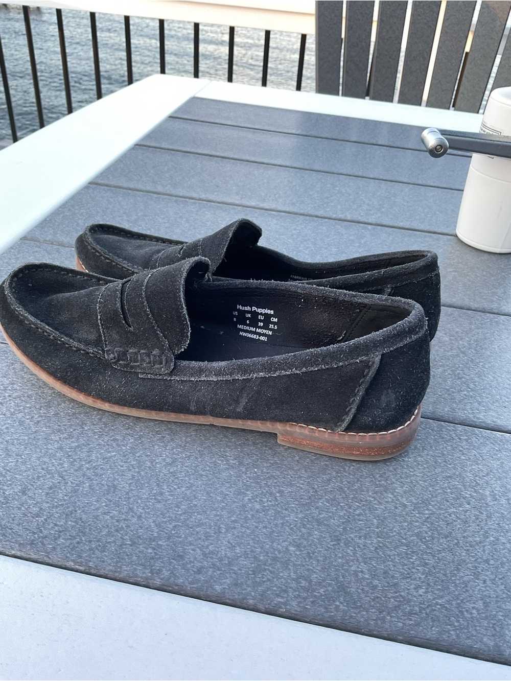 Hush Puppies Black Suede Penny Loafers with Brown Sole - Picture 2 of 5